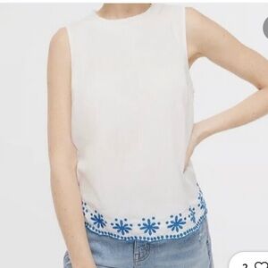 J. Crew Factory White Tank Top with Blue Floral Trim